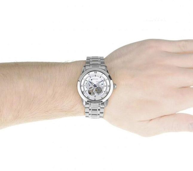 Orologio Uomo Bulova Automatico Sutton Bianco Acciaio Blu Open Heart 96A118